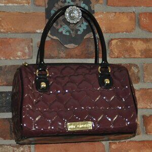 Betsey Johnson Quilted Puffy Heart Patent Leather Heart "Be Mine" Maroon Purse
